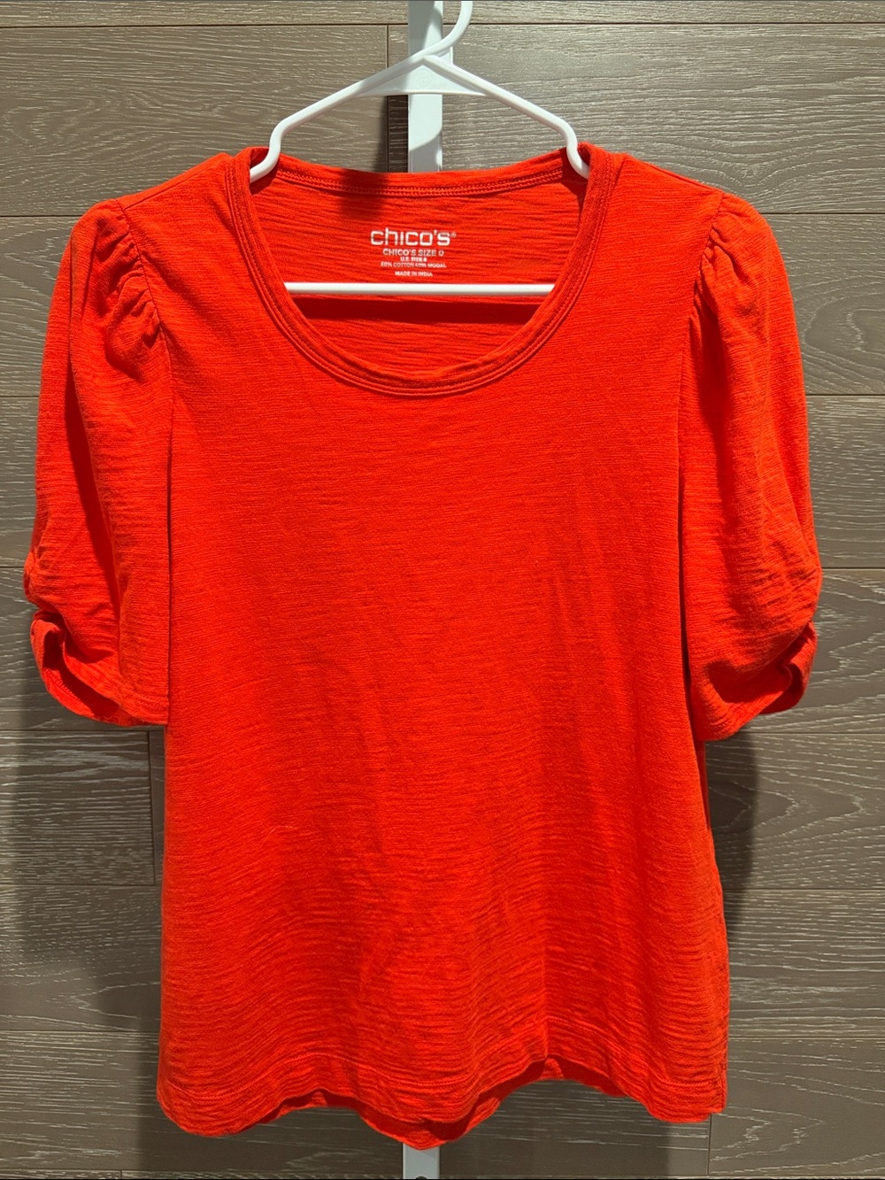 Chico's Red Puff Sleeve Scoop Neck Top